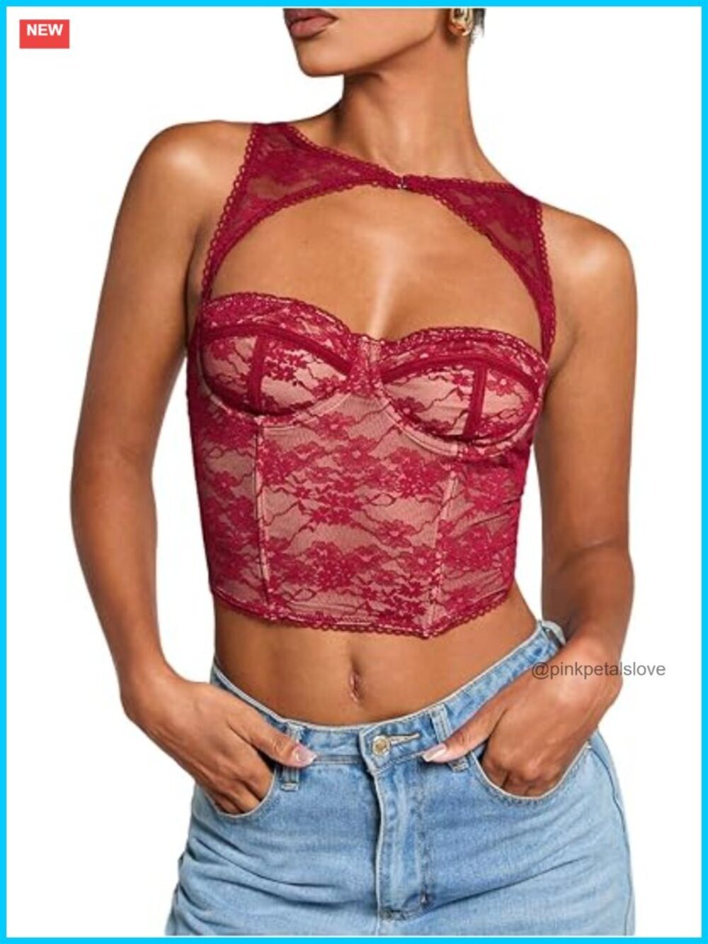 Cut Out Lace Crop Bustier Corset Tank Top Sexy Club Top
